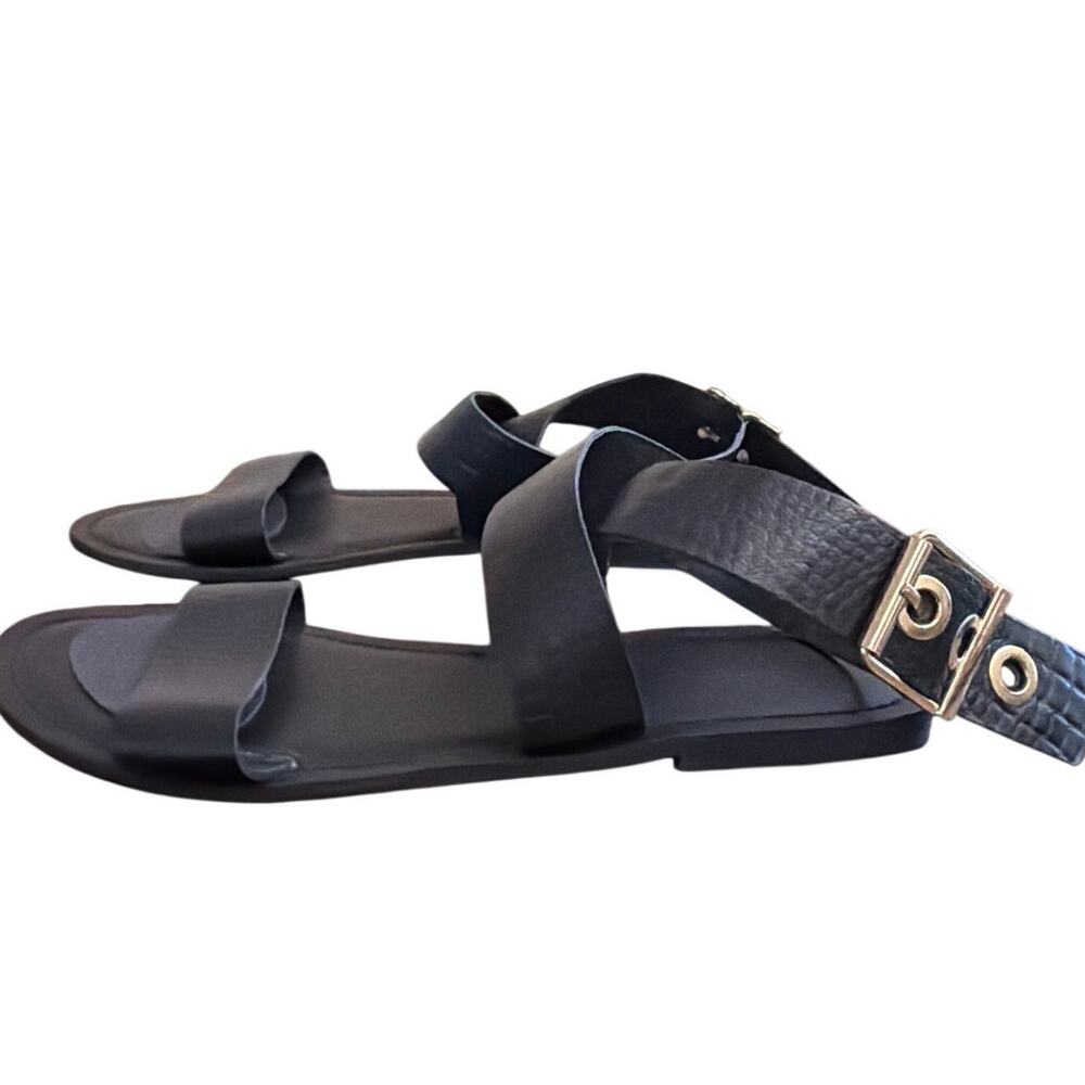 ASOS Black Strappy Sandals Women's Size 7 Large Gold Buckle Boho Chic Textured